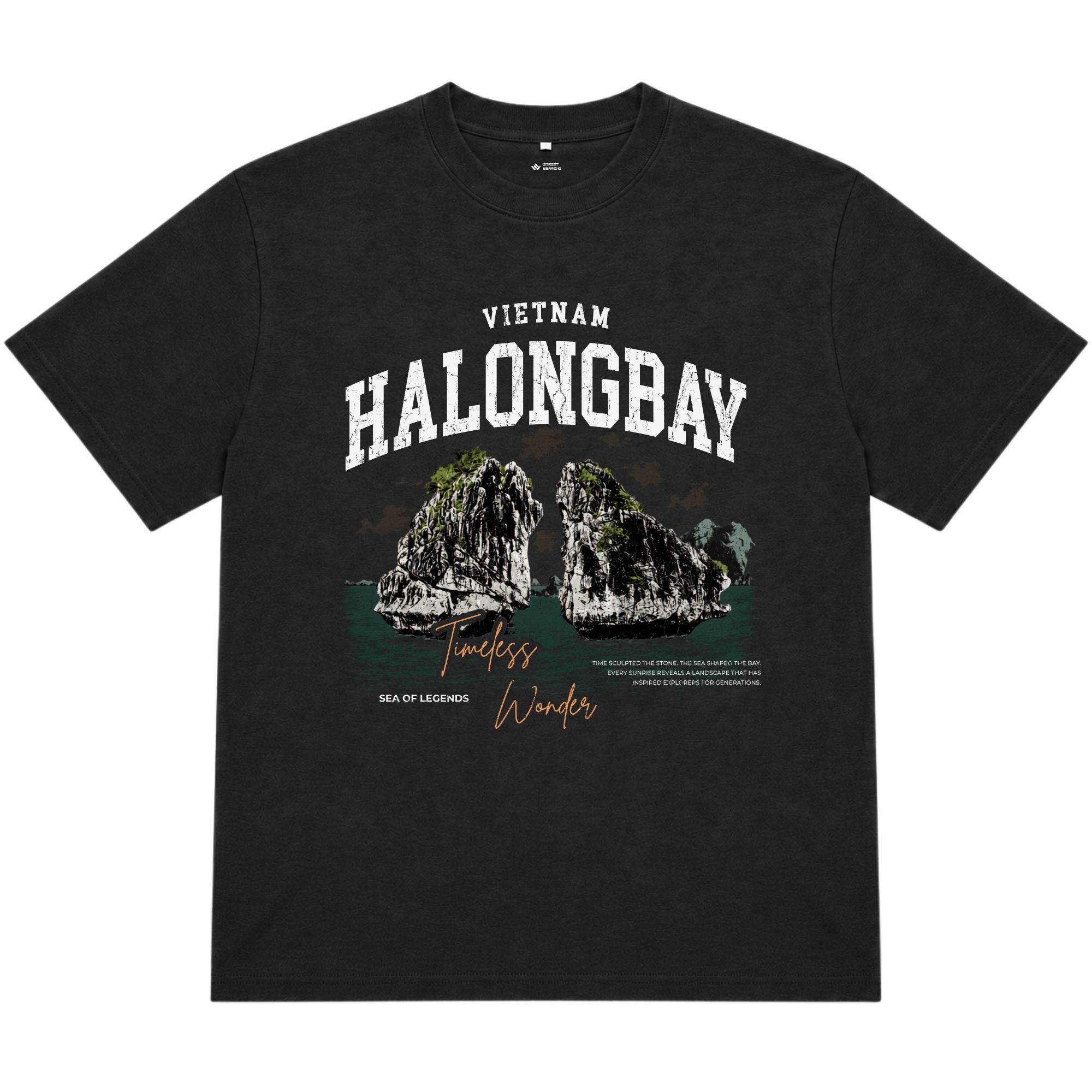 Áo thun oversize nam nữ in chữ HaLong Bay form rộng cotton 250GSM đứng form