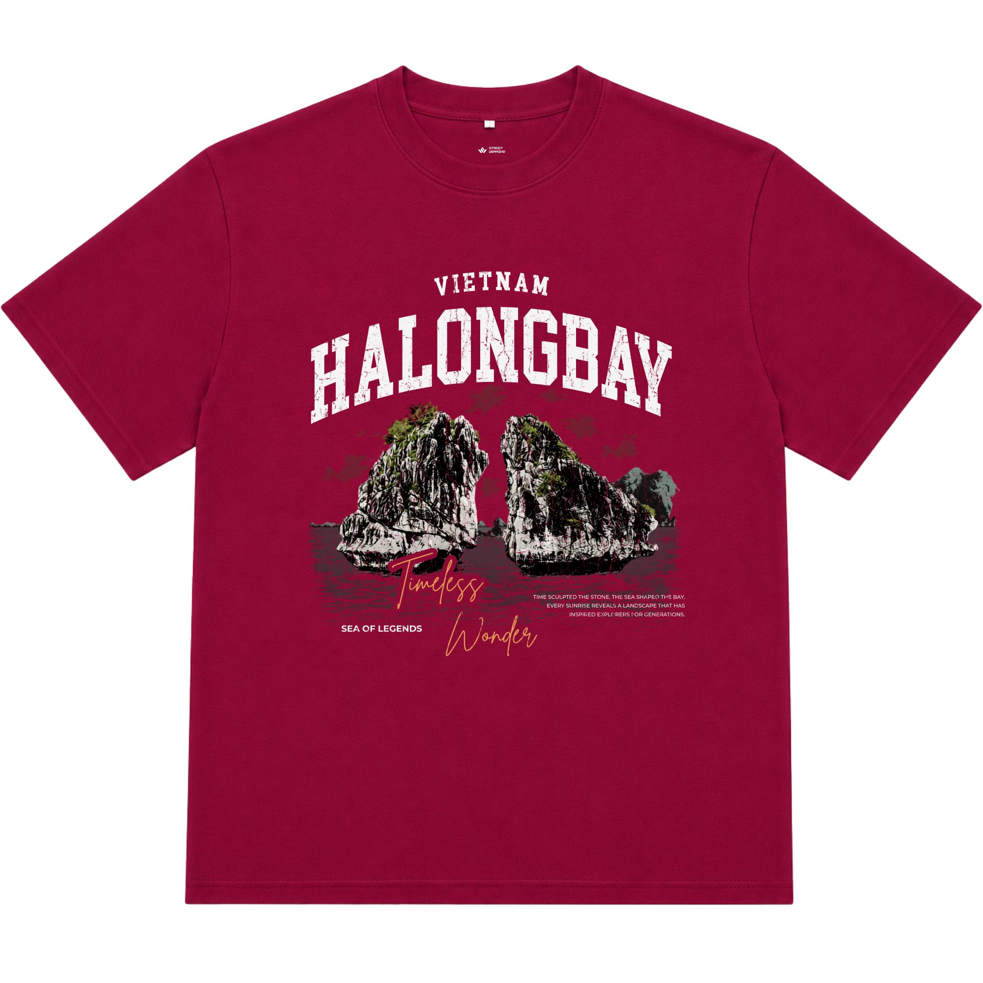 Áo thun oversize nam nữ in chữ HaLong Bay form rộng cotton 250GSM đứng form