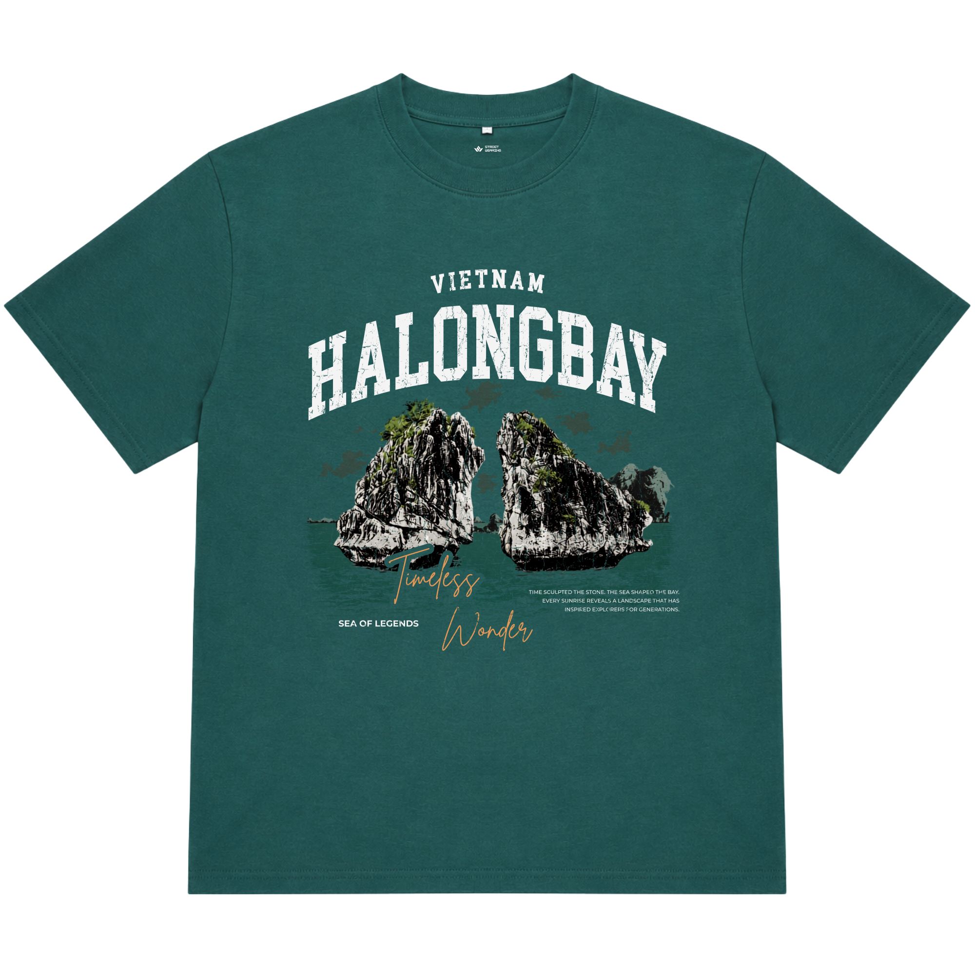 Áo thun oversize nam nữ in chữ HaLong Bay form rộng cotton 250GSM đứng form