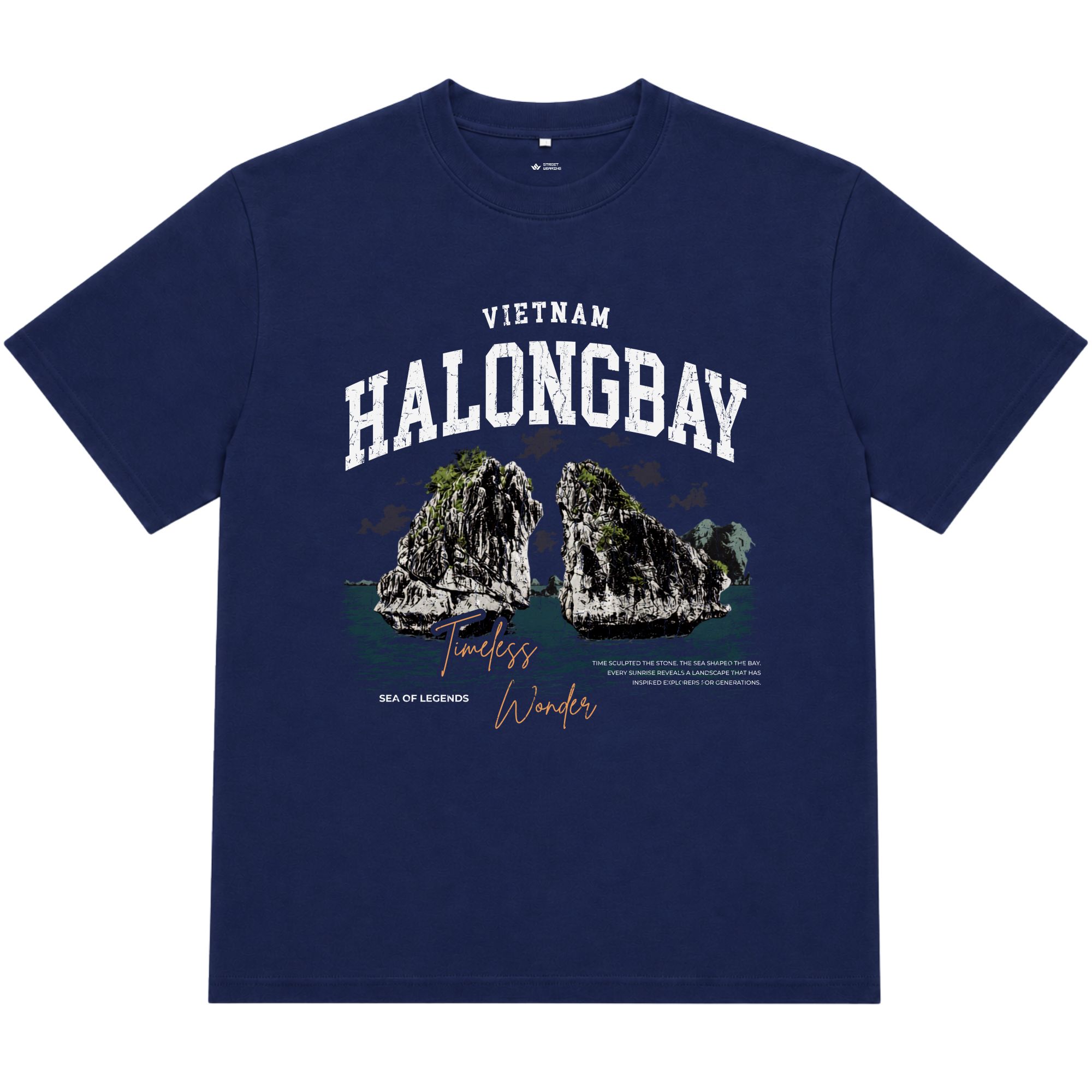 Áo thun oversize nam nữ in chữ HaLong Bay form rộng cotton 250GSM đứng form